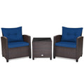 Biotree 3 Pcs Patio Rattan Furniture Set Cushioned Conversation Set Coffee Table Outdoor Conversation Set for Garden Backyard PorchNavy