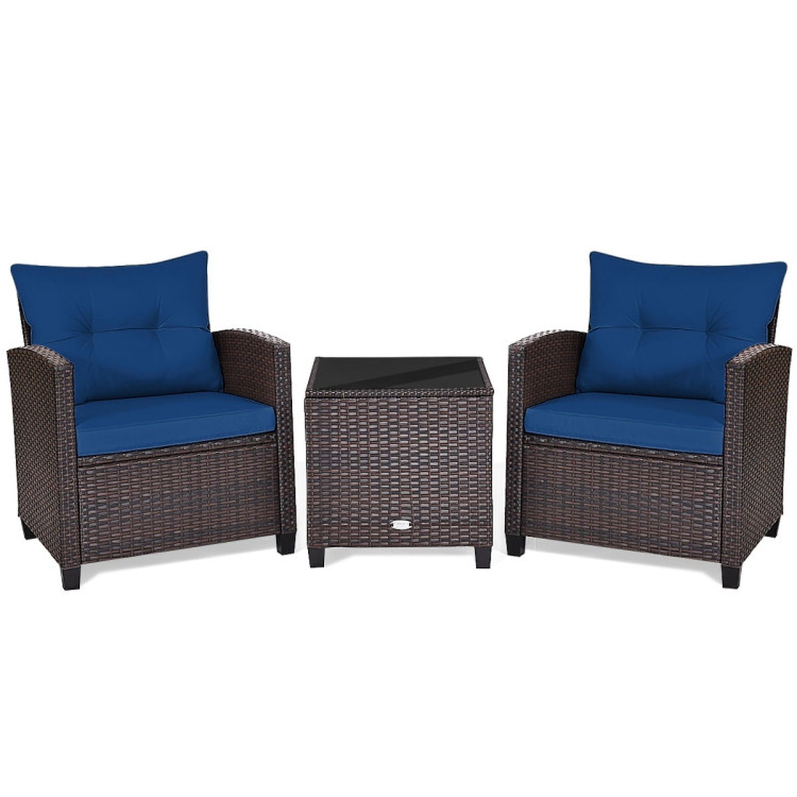 Biotree 3 Pcs Patio Rattan Furniture Set Cushioned Conversation Set Coffee Table Outdoor Conversation Set for Garden Backyard PorchNavy