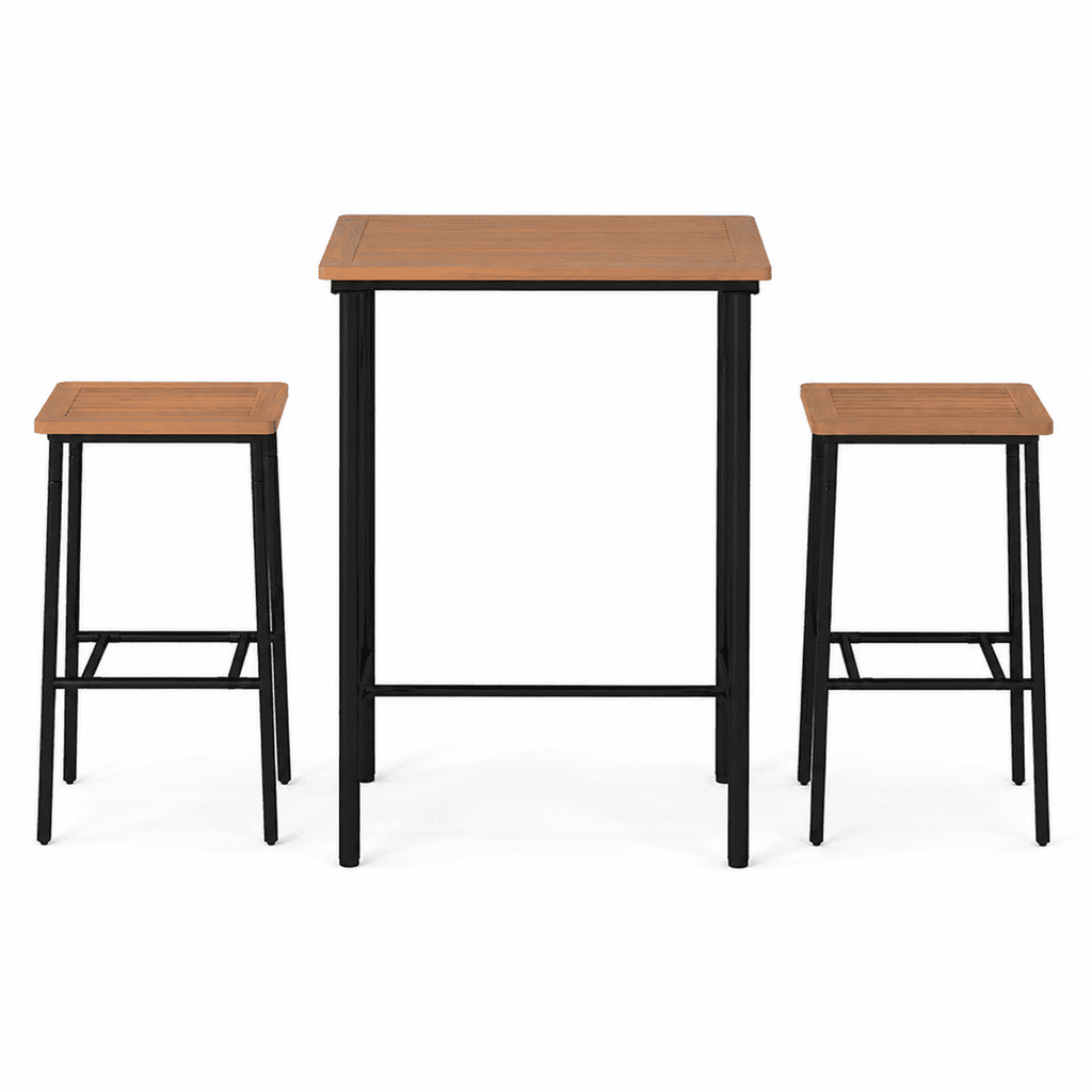 Biotree 3-Piece Acacia Wood Outdoor Bistro Set with Bar Table and 2 Stools