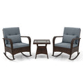 Biotree 3 Piece Outdoor Rocking Set with Tempered Glass Coffee Table for Backyard Poolside Outdoor Conversation Set for Garden Backyard PorchGray