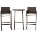 Biotree 3-Piece Patio Bar Set with Round Glass Table and Rattan Armchairs, White - Outdoor Patio Bar Height Furniture Set for Deck Garden