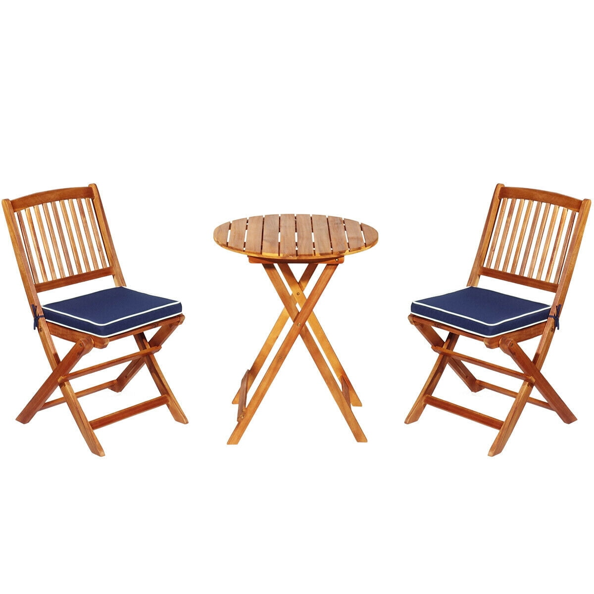 Biotree 3-Piece Patio Folding Bistro Set with Cushion-Navy