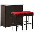 Biotree 3-Piece Patio Rattan Bar Set with Glass Table and Cushioned Stools, Red - Outdoor Patio Bar Height Furniture Set for Deck Garden