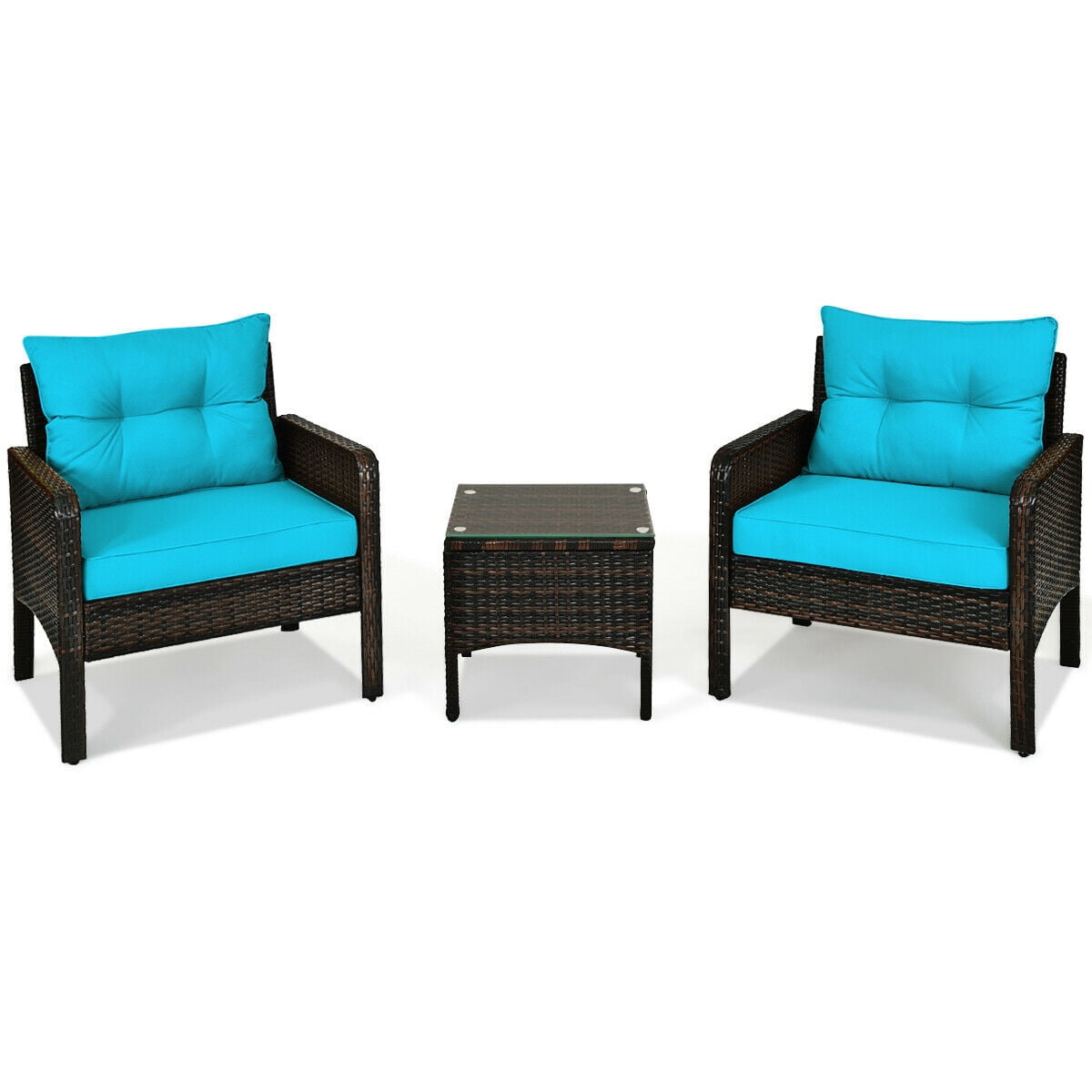 Biotree 3-Piece Patio Rattan Conversation Set-Turquoise