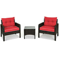 Biotree 3-Piece Patio Rattan Conversation Set with Cushions-Red