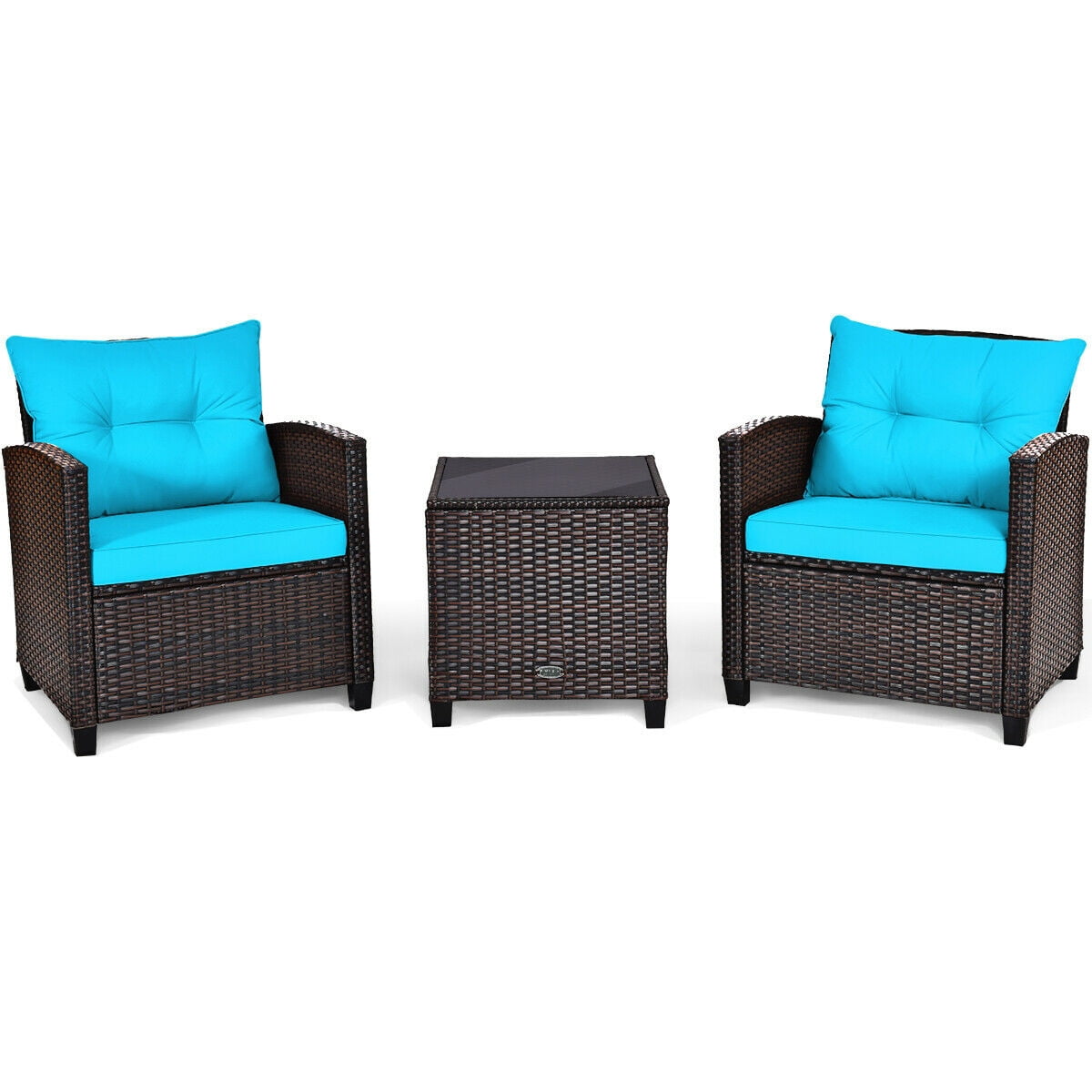 Biotree 3-Piece Patio Rattan Conversation Set with Table-Turquoise