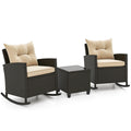 Biotree 3-Piece Patio Rattan Roker Chairs with Tempered Glass Table and Soft Cushions Outdoor Conversation Set for Garden Backyard PorchBeige