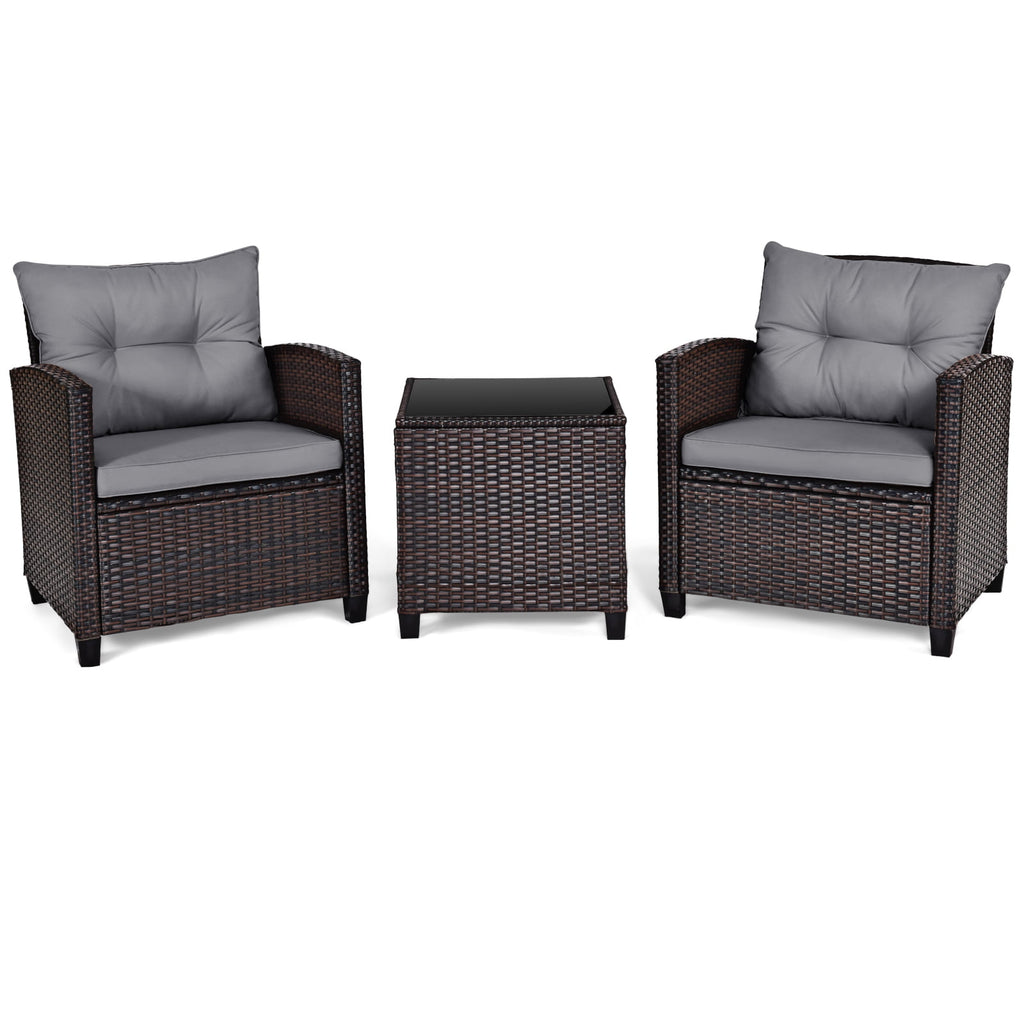 Biotree 3-Piece Patio Rattan Set with Washable Cushions-Gray