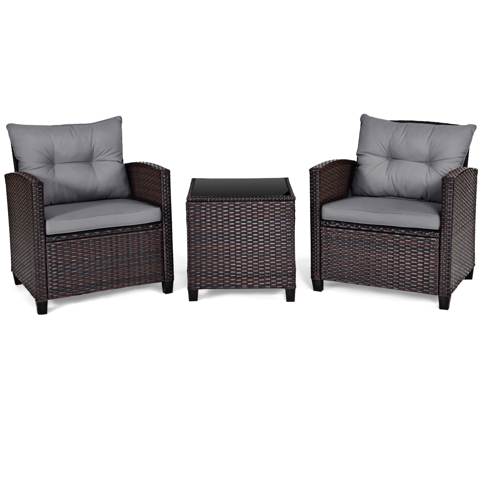 Biotree 3-Piece Patio Rattan Set with Washable Cushions-Gray