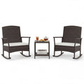 Biotree 3 Piece Patio Rocking Set Wicker Rocking Chairs with 2-Tier Coffee Table Outdoor Conversation Set for Garden Backyard PorchOff White