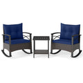 Biotree 3 Piece Rocking Bistro Set PE Rattan Rocker Chairs with Acacia Wood Top Table Outdoor Conversation Set for Garden Backyard PorchNavy