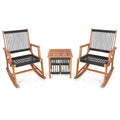 Biotree 3 Pieces Acacia Wood Rocking Bistro Set Outdoor Conversation Set for Garden Backyard PorchBlack and Natural