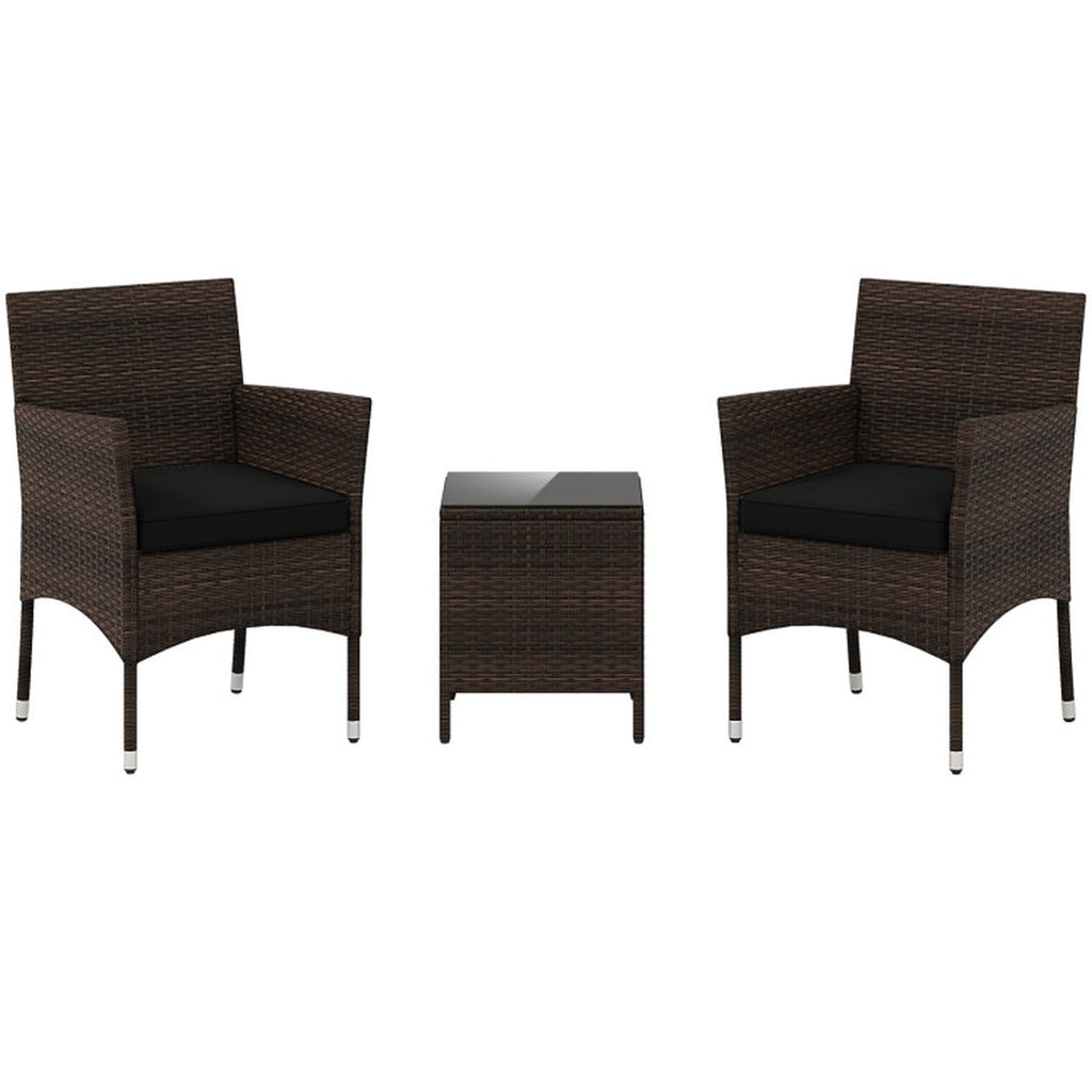 Biotree 3 Pieces Outdoor Conversation Set with Cushioned Seat and Glass Tabletop Outdoor Conversation Set for Garden Backyard PorchBlack