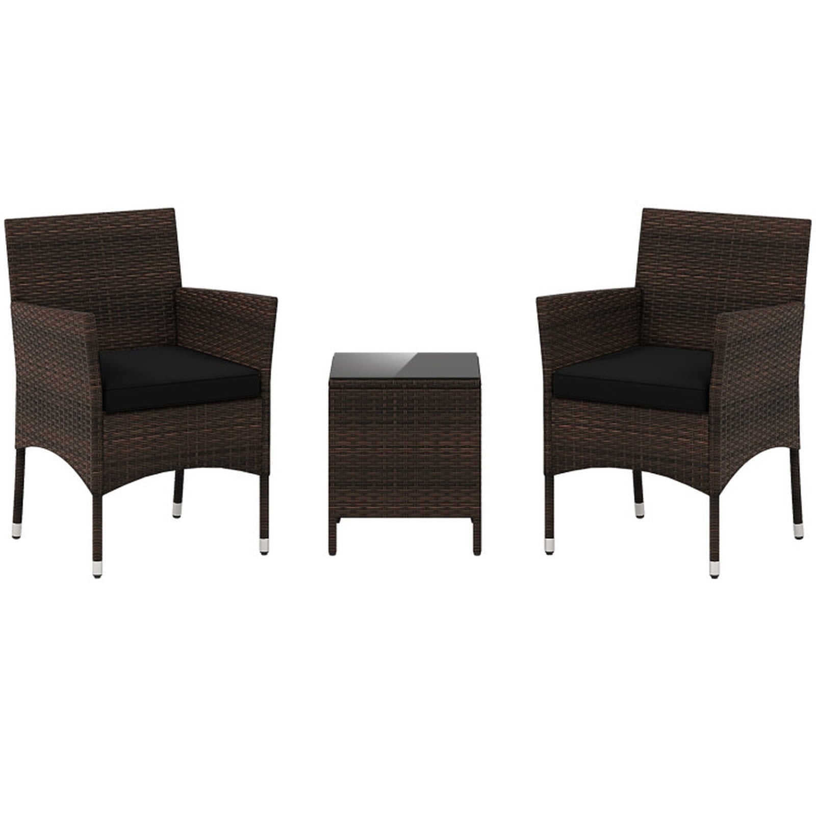 Biotree 3 Pieces Outdoor Conversation Set with Cushioned Seat and Glass Tabletop Outdoor Conversation Set for Garden Backyard PorchBlack