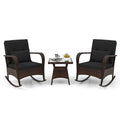 Biotree 3 Pieces Outdoor Rocking Set with Tempered Glass Coffee Table for Backyard Poolside Outdoor Conversation Set for Garden Backyard PorchBlack