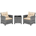 Biotree 3 Pieces Outdoor Wicker Conversation Set with Tempered Glass Tabletop Outdoor Conversation Set for Garden Backyard PorchBeige