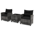 Biotree 3 Pieces Outdoor Wicker Conversation Set with Tempered Glass Tabletop Outdoor Conversation Set for Garden Backyard PorchBlack