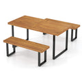 Biotree 3 Pieces Patio Dining Table Set 63¡± Rectangle Table and 2 Backless Bench Outdoor Conversation Set for Garden Backyard PorchNatural+Black