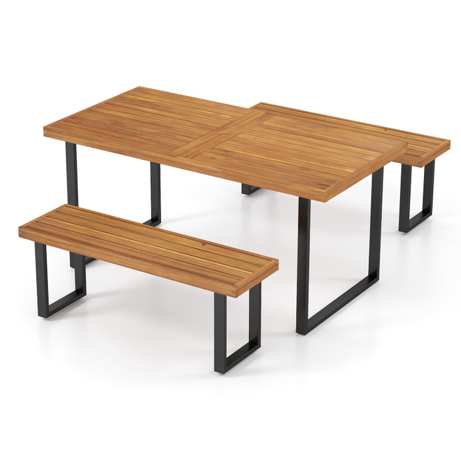 Biotree 3 Pieces Patio Dining Table Set 63¡± Rectangle Table and 2 Backless Bench Outdoor Conversation Set for Garden Backyard PorchNatural+Black