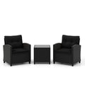 Biotree 3 Pieces Patio Furniture Set with Tempered Glass Coffee Table Outdoor Conversation Set for Garden Backyard PorchBlack
