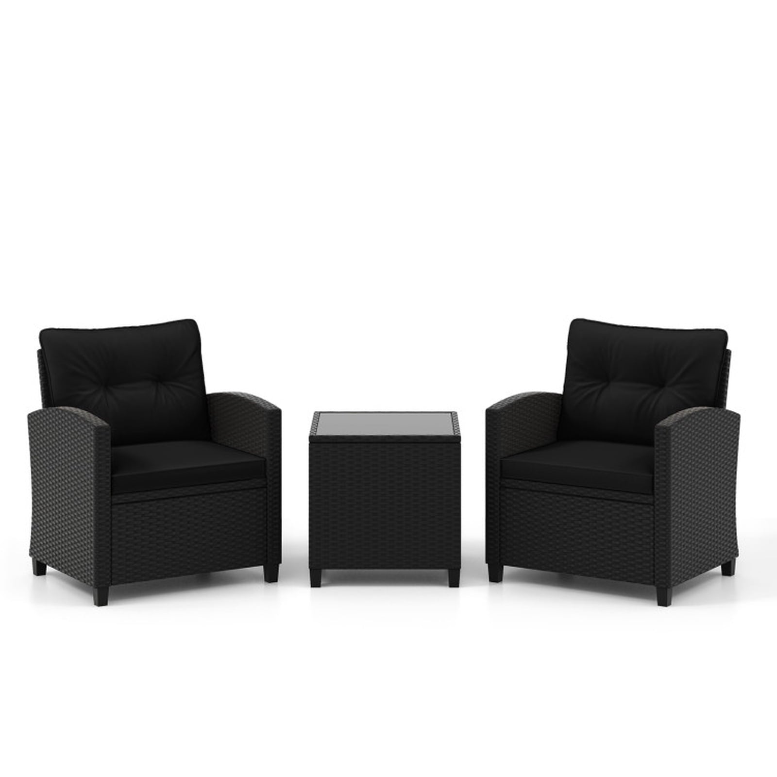 Biotree 3 Pieces Patio Furniture Set with Tempered Glass Coffee Table Outdoor Conversation Set for Garden Backyard PorchBlack