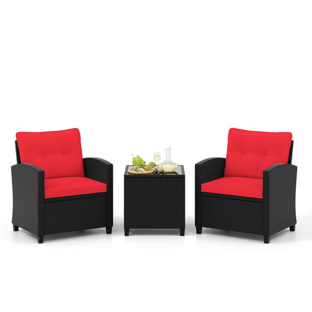 Biotree 3 Pieces Patio Furniture Set with Tempered Glass Coffee Table Outdoor Conversation Set for Garden Backyard Porch