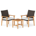 Biotree 3 Pieces Patio PE Wicker Furniture Set Acacia Wood Outdoor Conversation Bistro Set Outdoor Conversation Set for Garden Backyard PorchWhite
