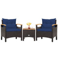 Biotree 3 Pieces Patio Rattan Furniture Set with Removable Cushion Outdoor Conversation Set for Garden Backyard PorchNavy