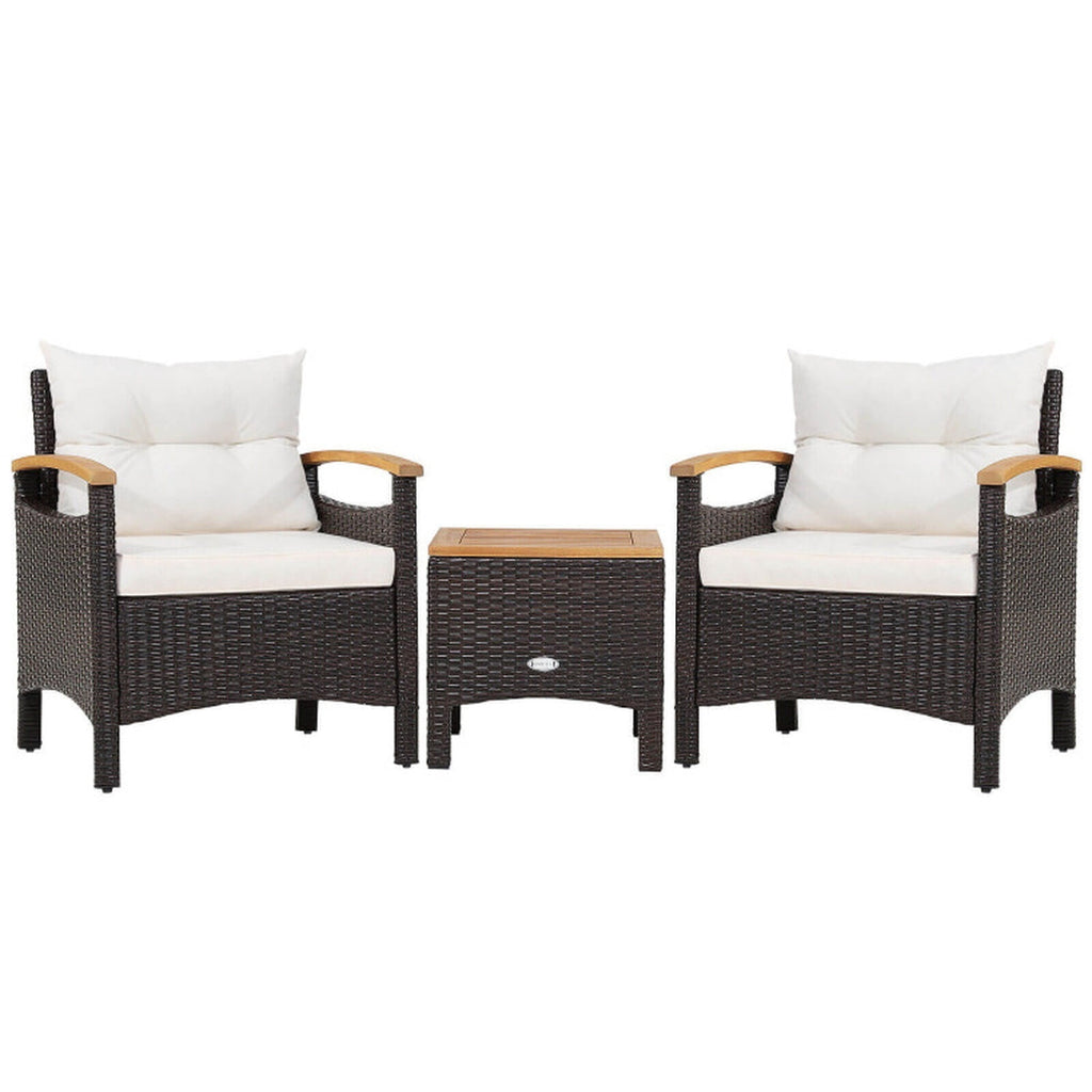 Biotree 3 Pieces Patio Rattan Furniture Set with Removable Cushion Outdoor Conversation Set for Garden Backyard PorchOff White
