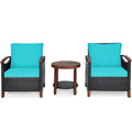 Biotree 3 Pieces Patio Rattan Furniture Set with Washable Cushion and Acacia Wood TabletopTurquoise