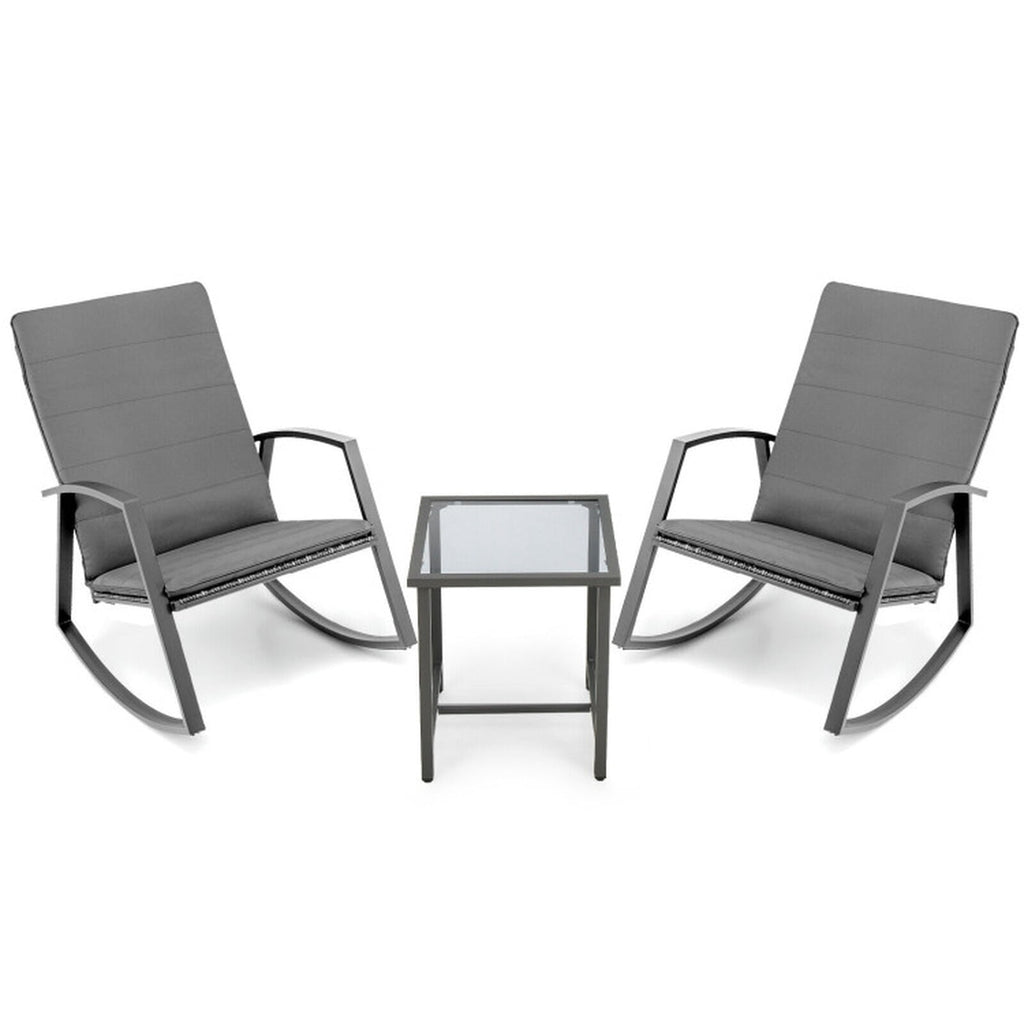 Biotree 3 Pieces Patio Rattan Rocking Furniture Set Outdoor Conversation Set for Garden Backyard PorchGray