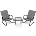 Biotree 3 Pieces Patio Rattan Rocking Furniture Set Outdoor Conversation Set for Garden Backyard PorchGray
