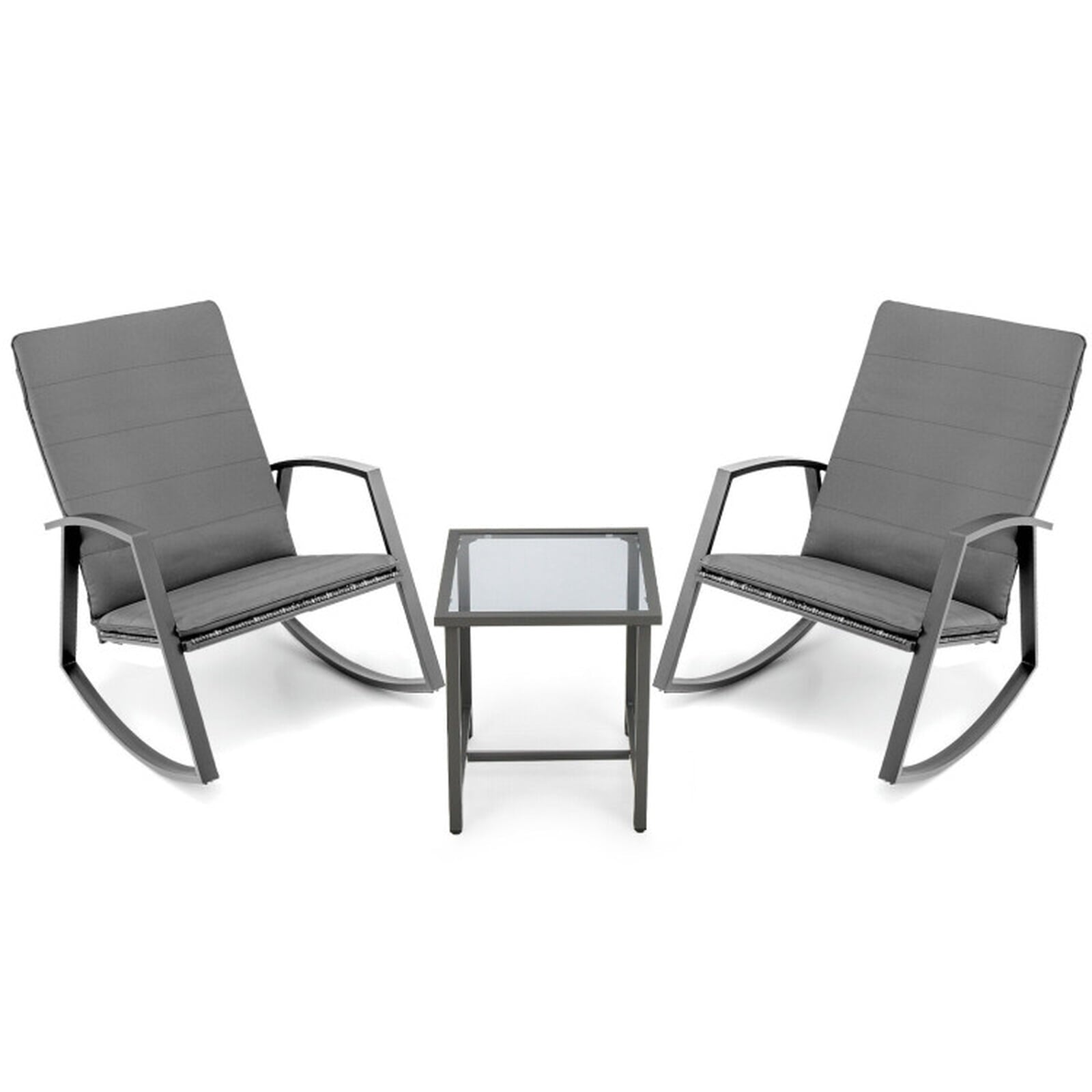 Biotree 3 Pieces Patio Rattan Rocking Furniture Set Outdoor Conversation Set for Garden Backyard PorchGray