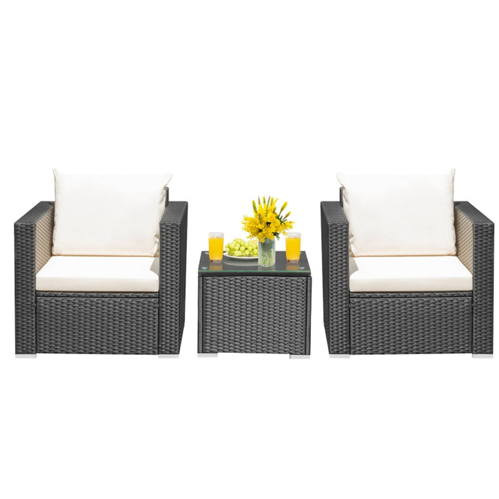 Biotree 3 Pieces Patio Wicker Conversation Set with Cushion Outdoor Conversation Set for Garden Backyard PorchWhite