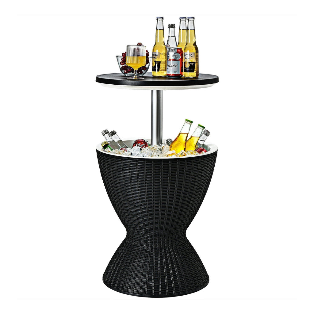 Biotree 3 in 1 8 Gallon Patio Rattan Cooler Bar Table with Adjust Ice Bucket-Black Outdoor Party Entertainment