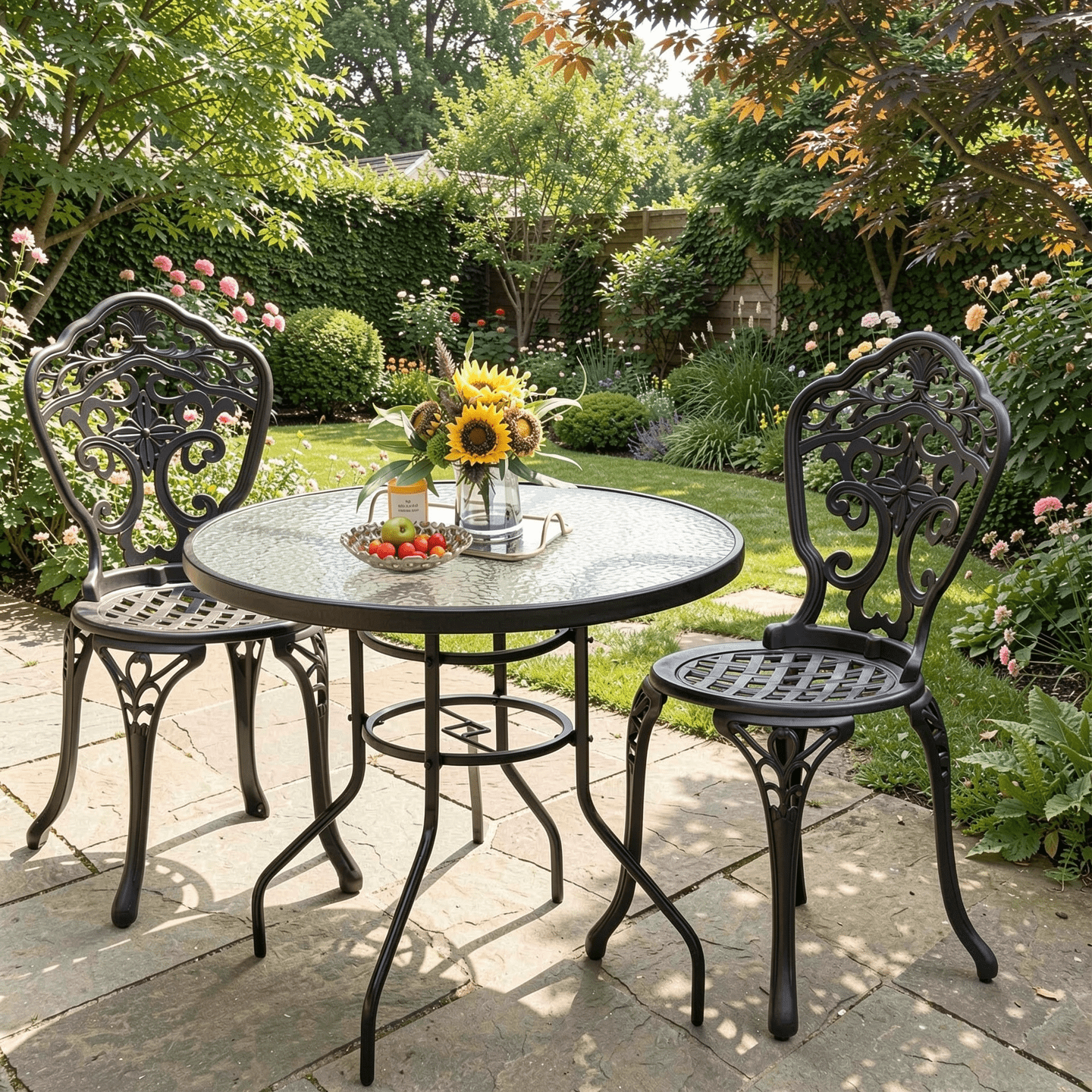 Biotree 32 In Patio Round Glass Table with Umbrella Hole