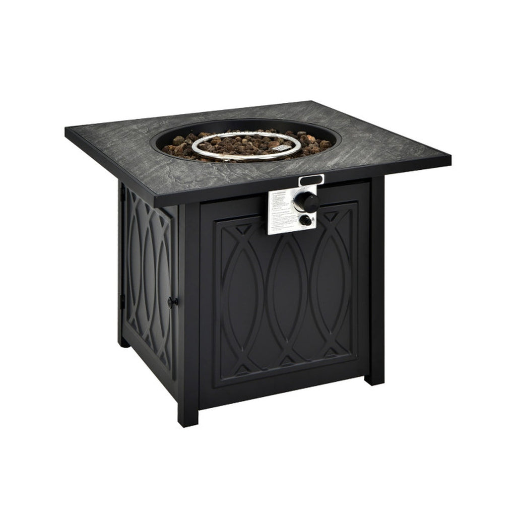 Biotree 32 Inch Propane Fire Pit Table Square Tabletop with Lava Rocks Cover 50000 BTU for Outdoor Patio Backyard Garden Camping, Black