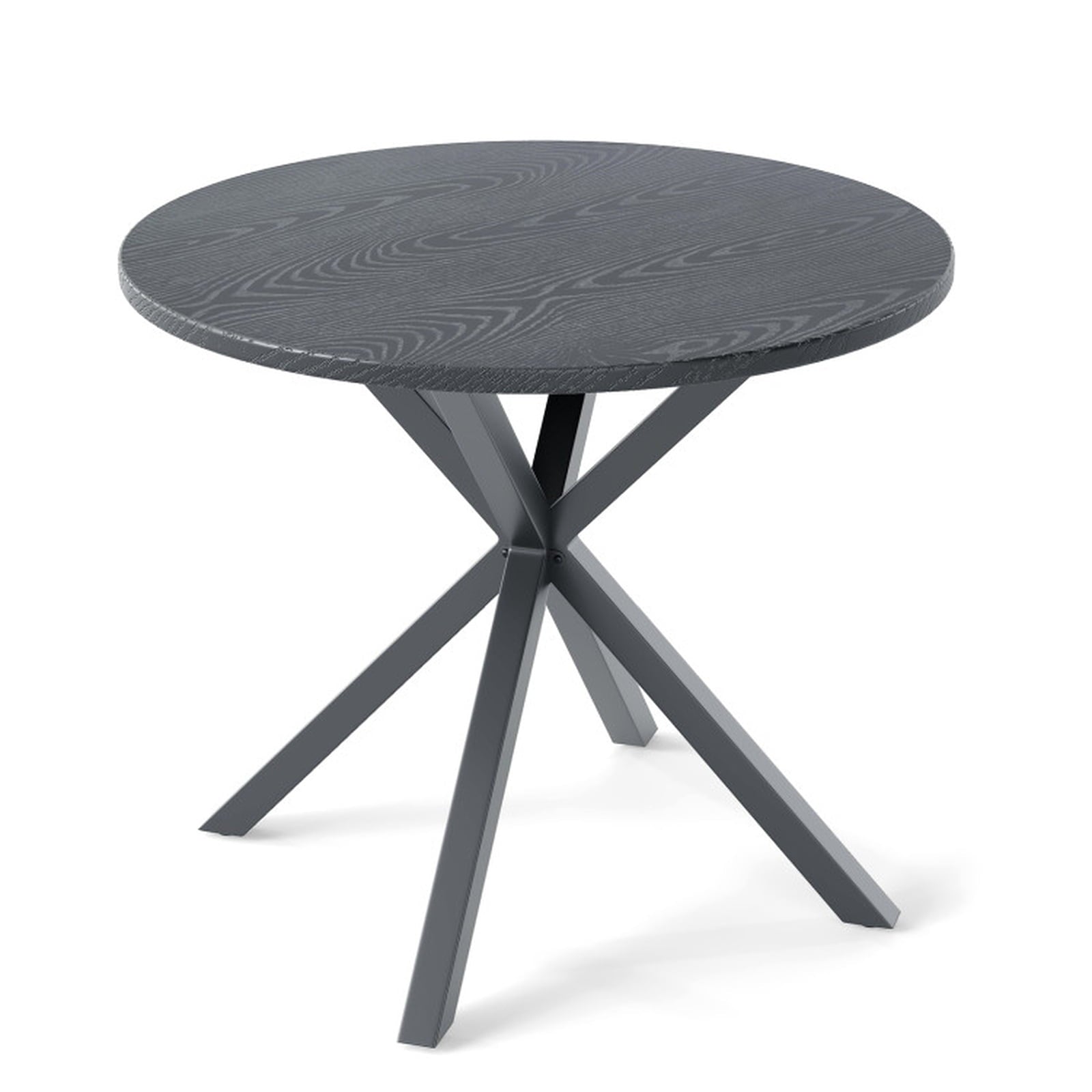 Biotree 33.5 Inch Round Patio Bistro Table with Wood-Like Top and X-Shaped Legs, Gray