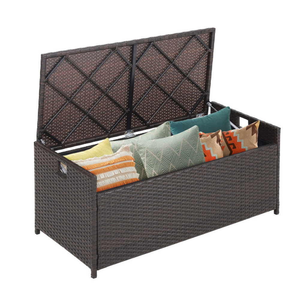 Biotree 34 Gallon Patio Storage Bench with Seat Cushion and Zippered Liner Outdoor Waterproof for Patio Deck Garden Cushions, Brown
