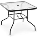 Biotree 34 Inch Outdoor Dining Table Square Tempered Glass Table with 1.5 Inch Umbrella Hole, Gray