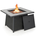 Biotree 35 Inch Propane Gas Fire Pit Table Wicker Rattan with Lava Rocks PVC Cover for Outdoor Patio Backyard Garden Camping, Black