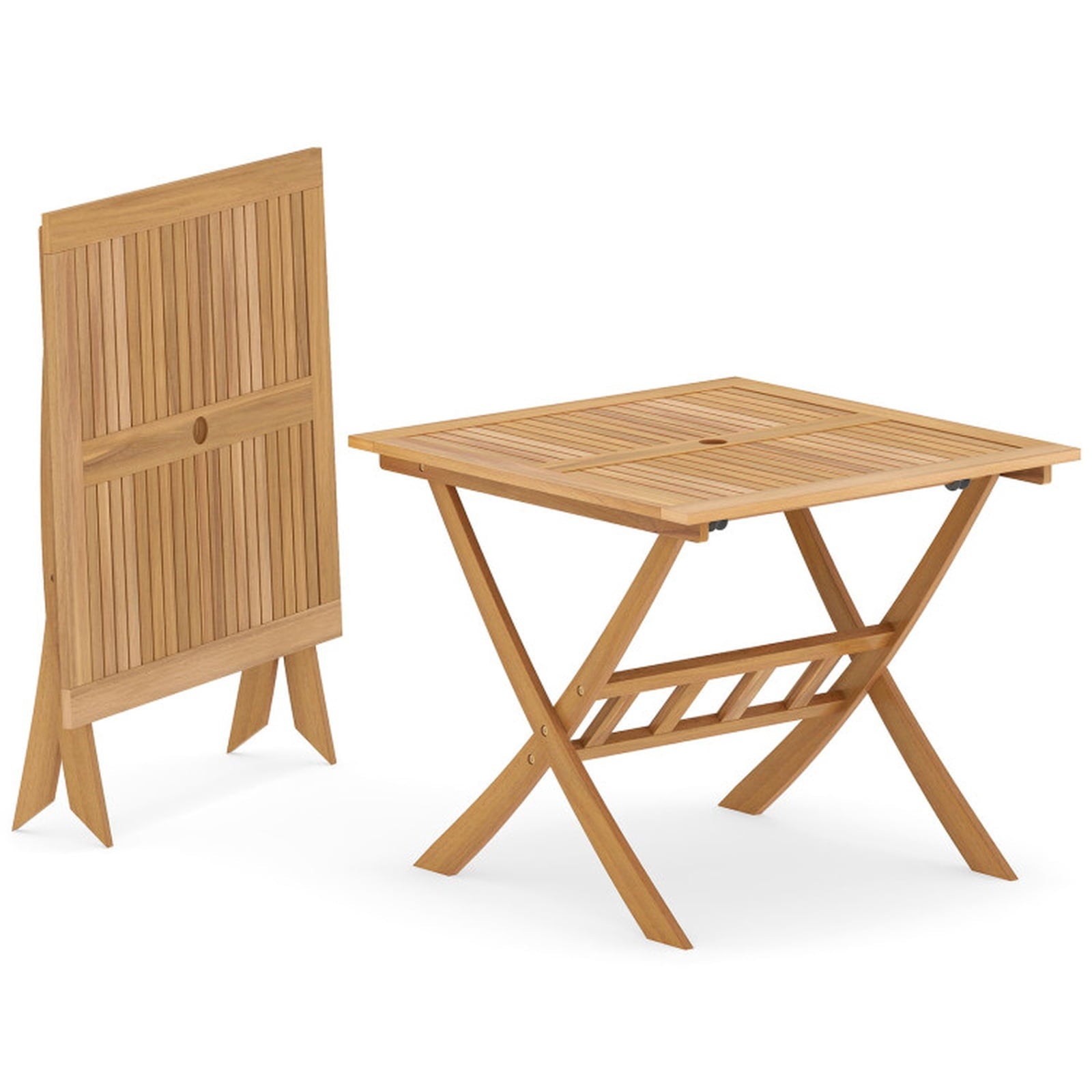 Biotree 36-Inch Acacia Wood Folding Patio Dining Table with Umbrella Hole for 4 People, Natural