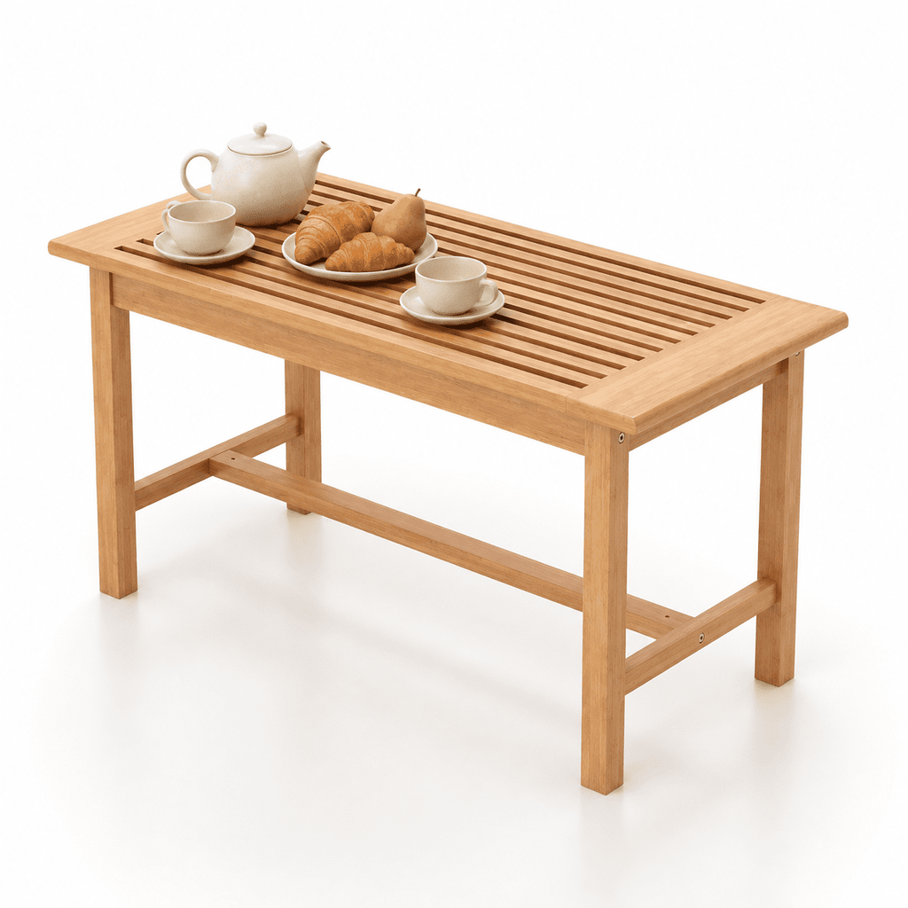 Biotree 36-Inch Rectangular Teak Wood Patio Coffee Table with Slatted Top, Reinforced Outdoor Side Table for Garden, Poolside and Balcony, Natural