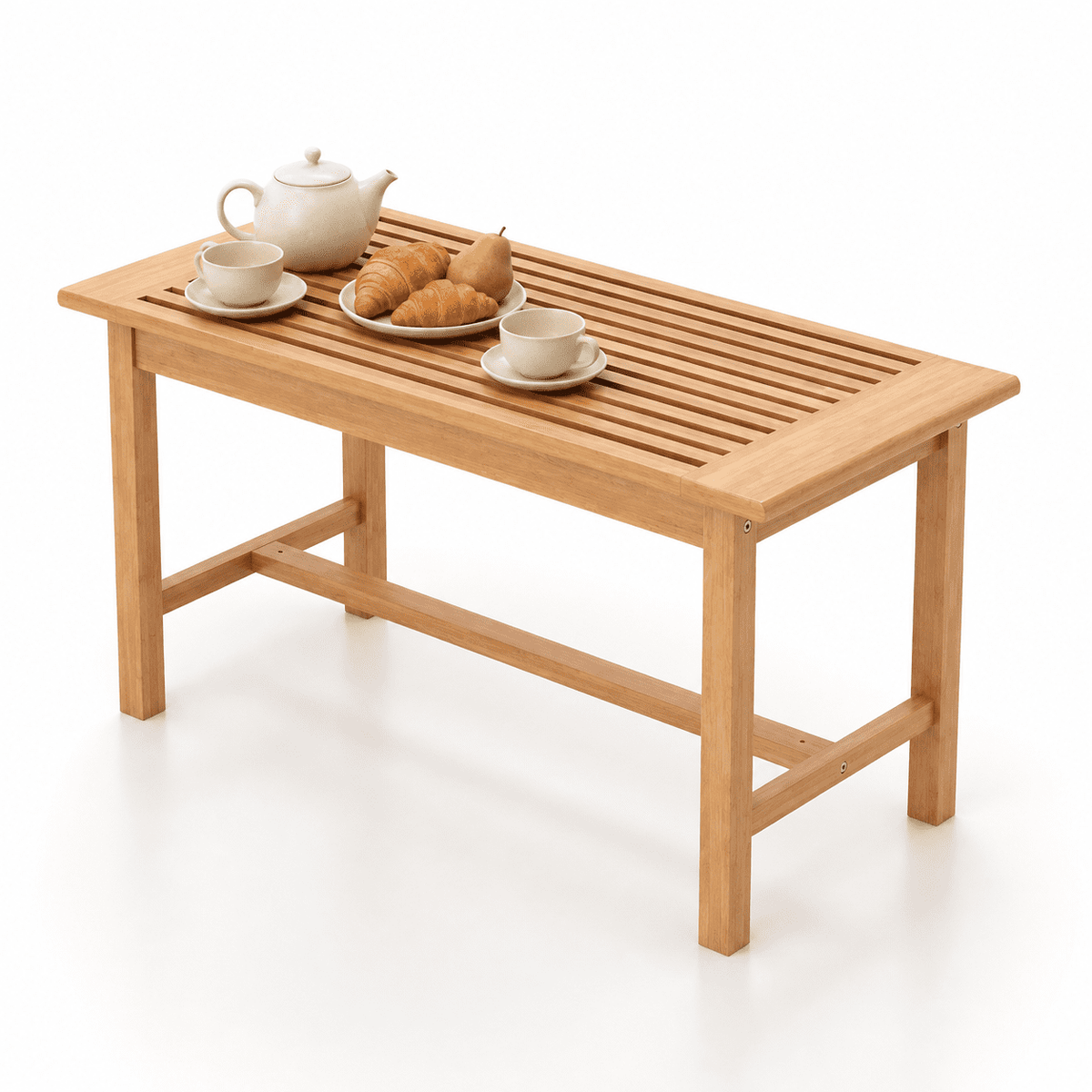 Biotree 36-Inch Rectangular Teak Wood Patio Coffee Table with Slatted Top, Reinforced Outdoor Side Table for Garden, Poolside and Balcony, Natural