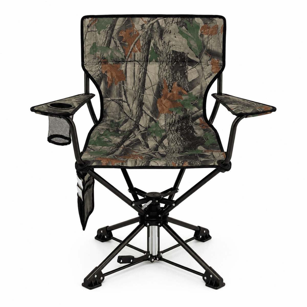 Biotree 360 Degree Swivel Hunting Chair, Portable Folding Camping Chair with Cup Holder, Storage Pockets and Carry Bag, 300 Lbs Capacity, Green