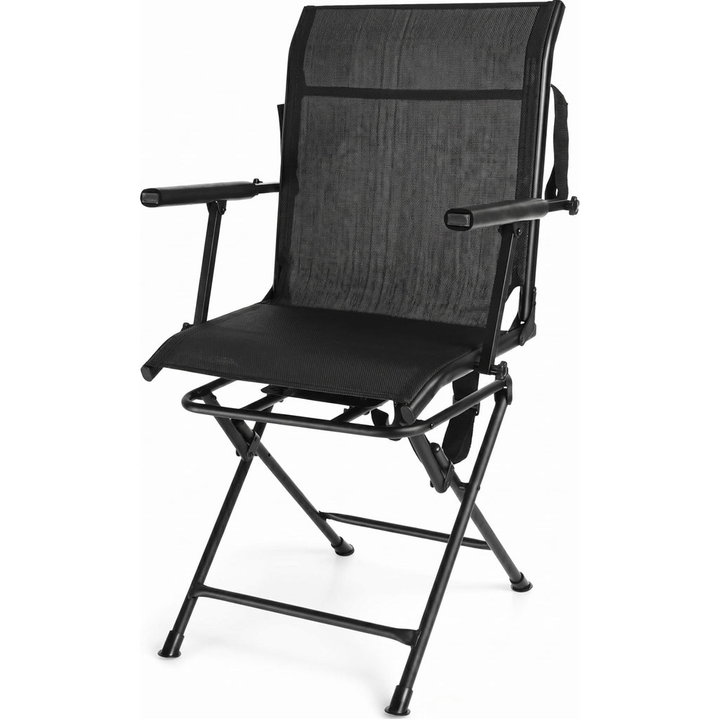 Biotree 360 Degree Swivel Hunting Chair Foldable Outdoor Camp Chair with Armrest and Breathable Mesh Back for Camping Fishing, Black