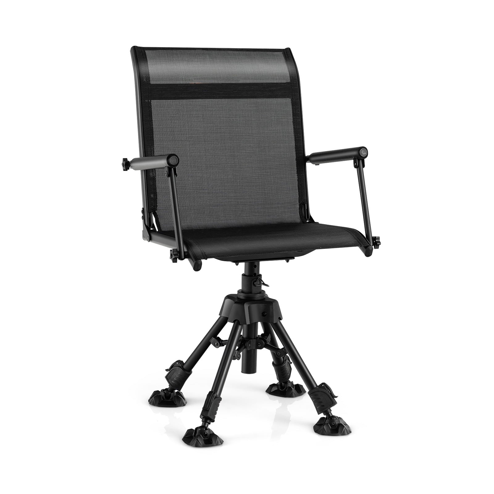 Biotree 360 Degree Swivel Hunting Chair with 4 Adjustable Height Legs Foldable Outdoor Camp Chair with Mesh Backrest, Black