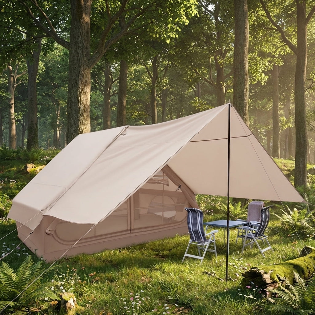 Biotree 4-6 Person Inflatable Camping Tent with Front Porch and Carrying Bag for Family Outdoor Adventures, Beige