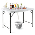 Biotree 4 Feet Folding Ice Bin Table with Skirt for Camping Picnic Wedding with Ice Bucket, White
