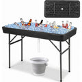 Biotree 4 Feet Folding Ice Cooler Table with Matching Skirt Portable Party Table with Built-In Ice Bin for Events, Black